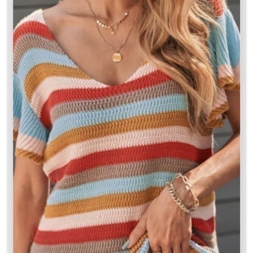 Boutique Ruffle  knit top Striped